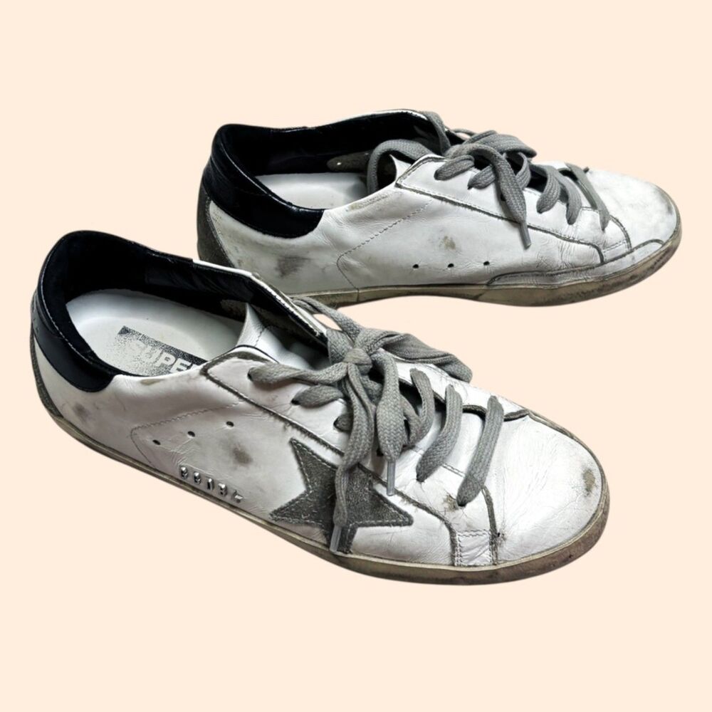 Golden Goose White and Black Athletic Shoes